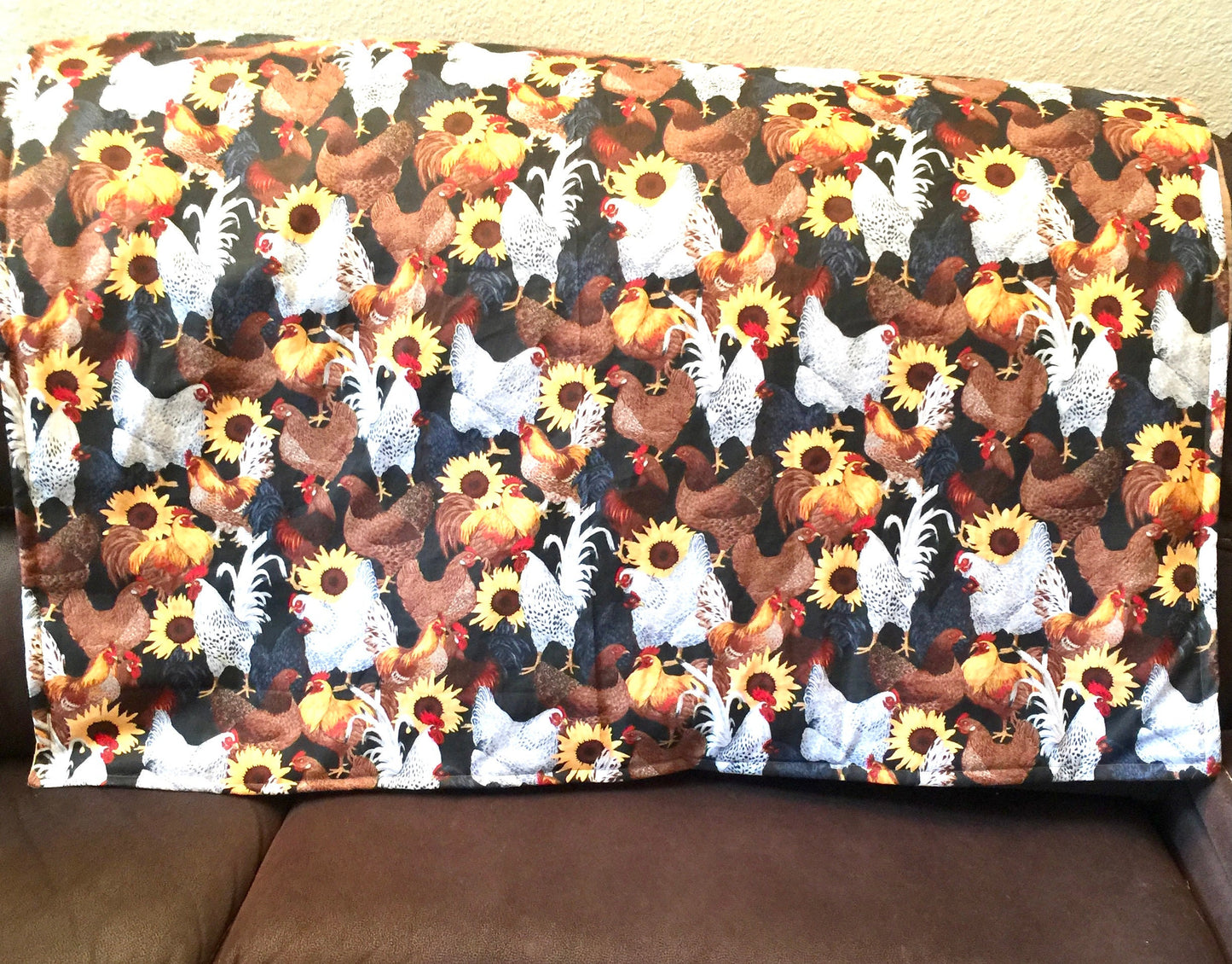 Beautiful reversible chicken and sunflower throw