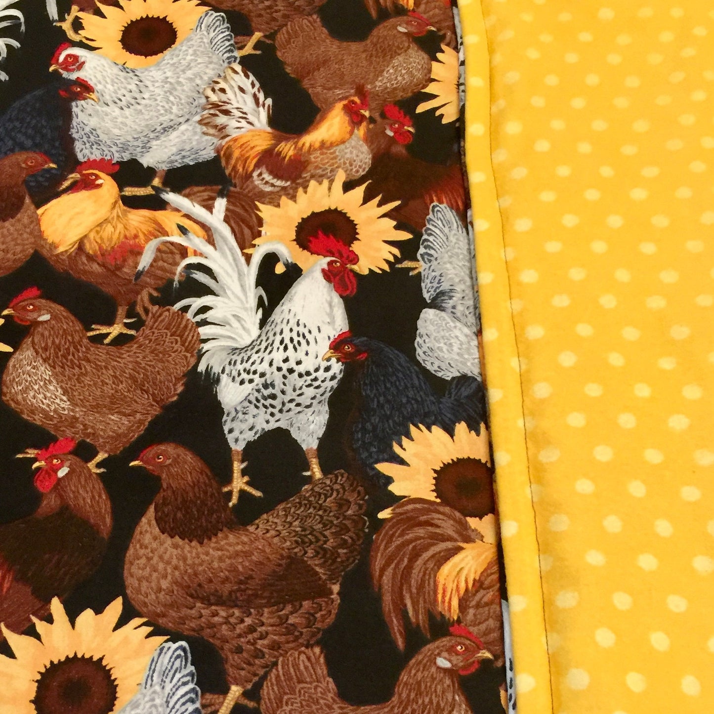 Beautiful reversible chicken and sunflower throw