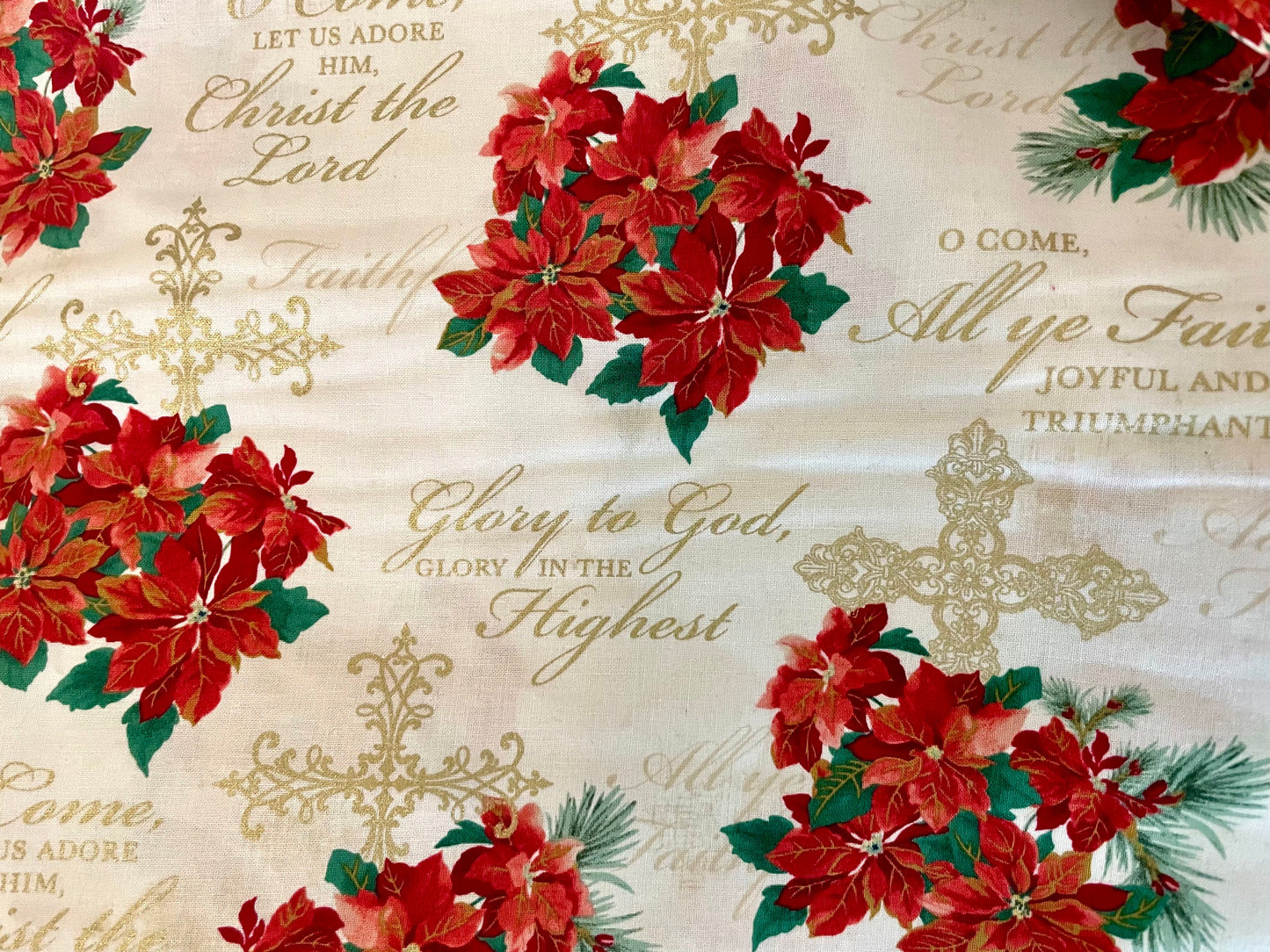 Designer Christmas Carols, Poinsettias and Gold Blanket