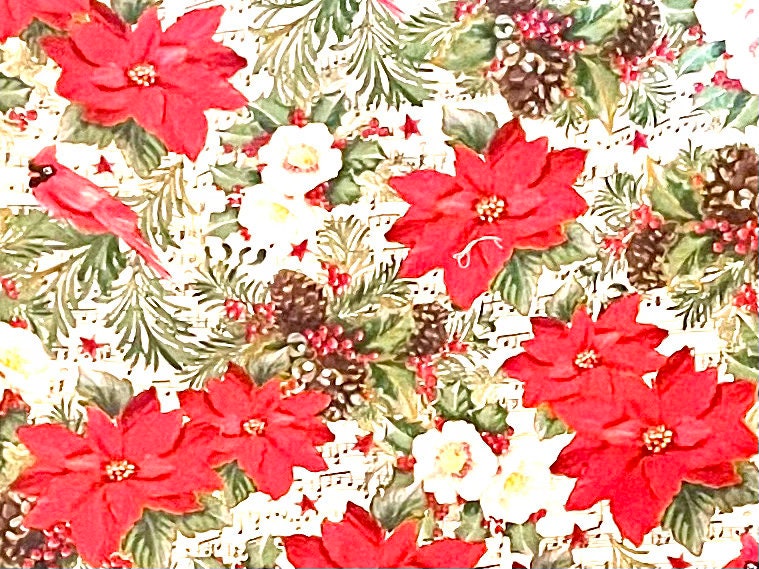 Beautiful Christmas Cardinal and Poinsettia lap throw