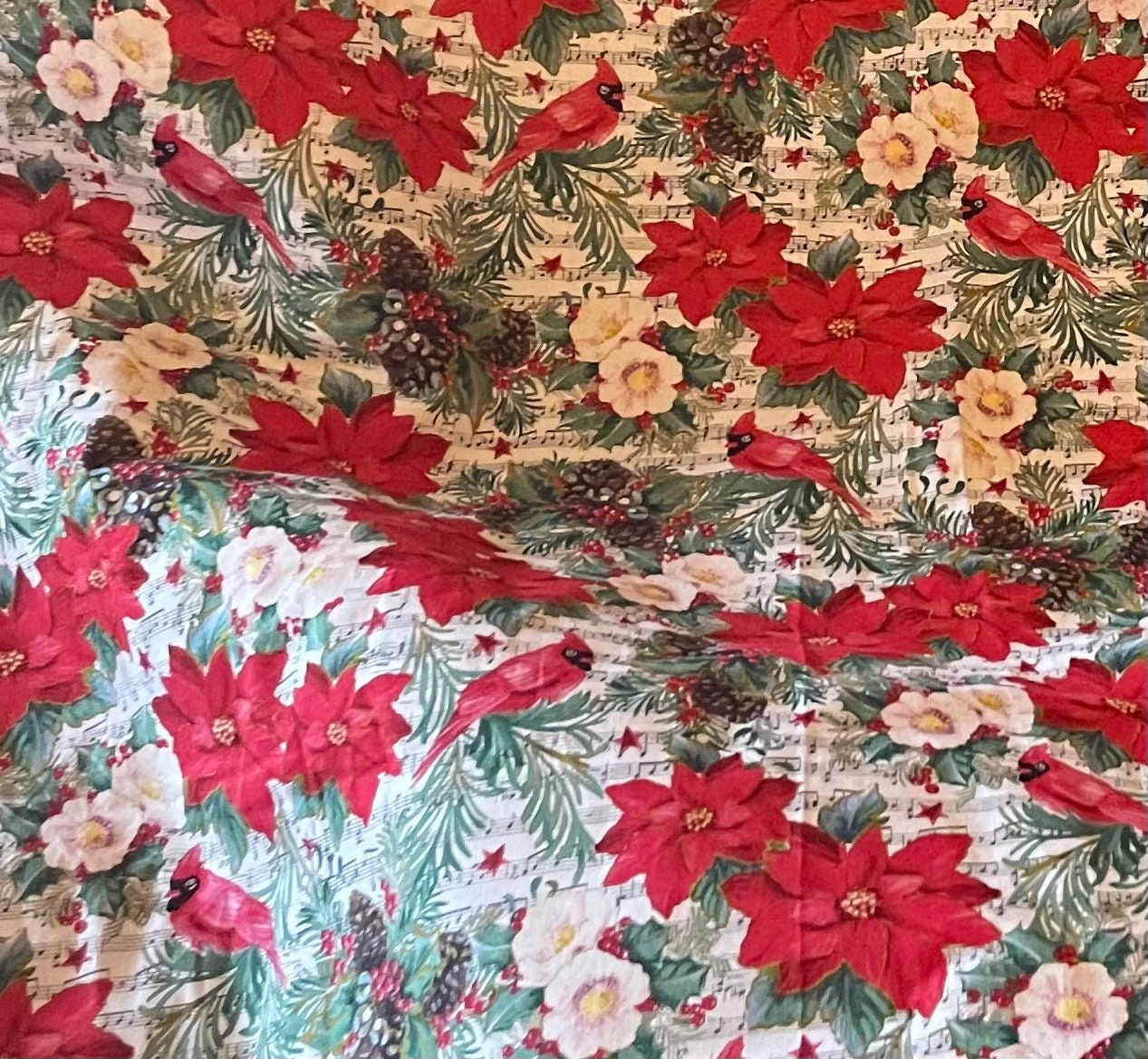 Beautiful Christmas Cardinal and Poinsettia lap throw