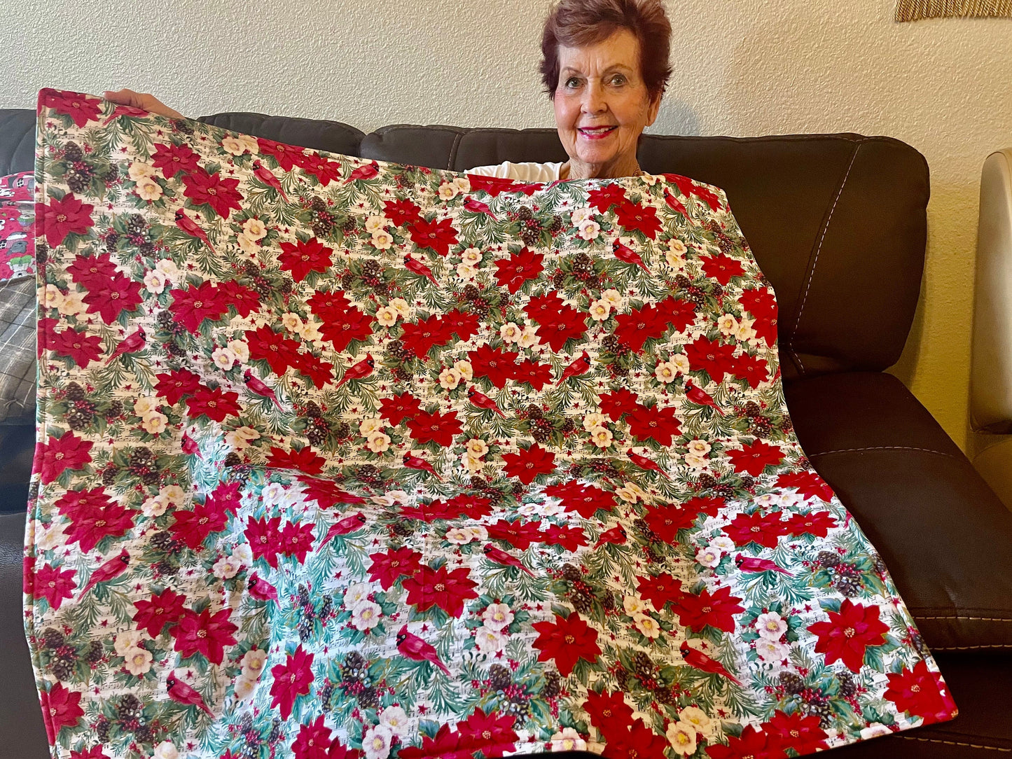 Beautiful Christmas Cardinal and Poinsettia lap throw