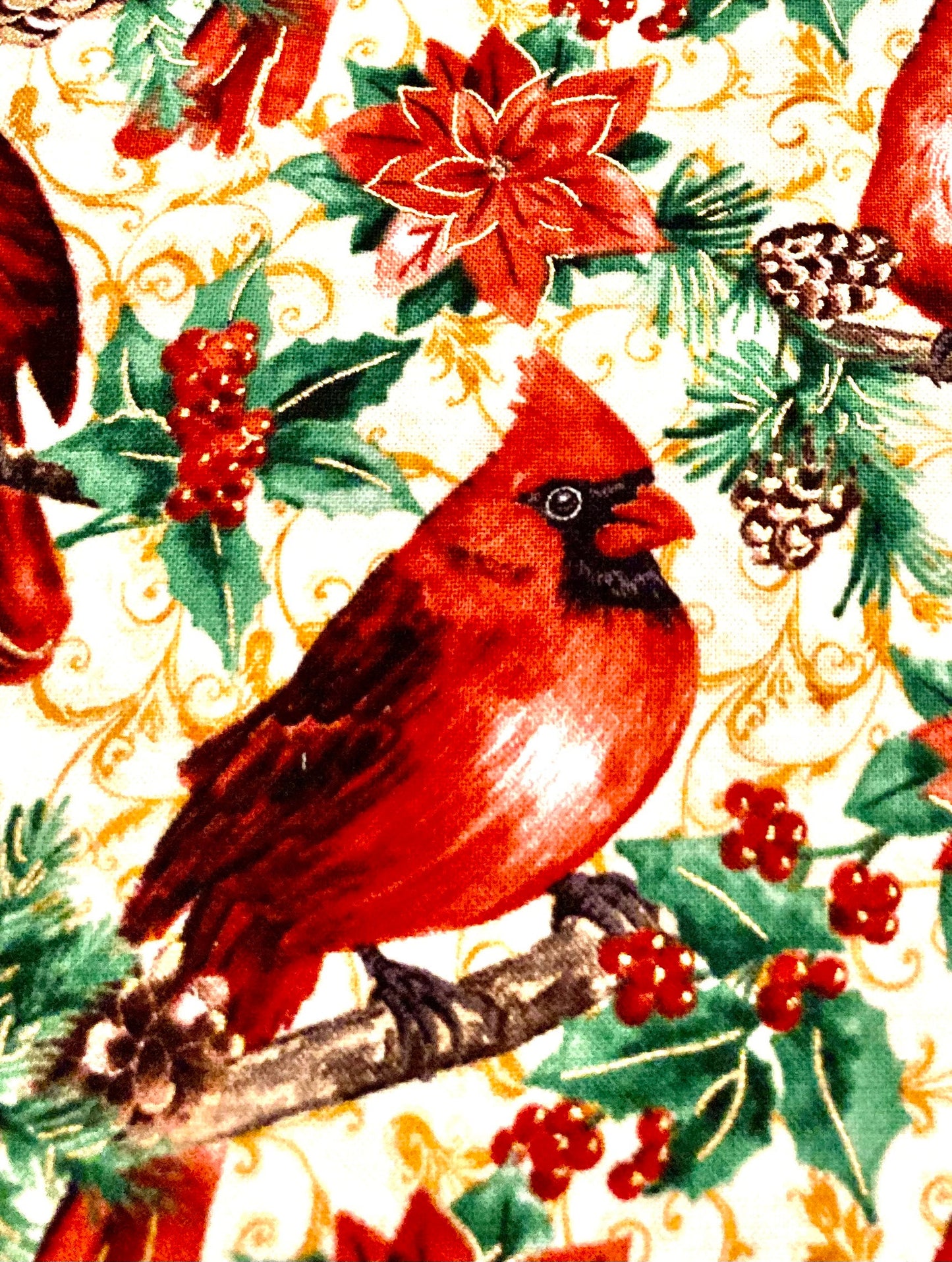 Beautiful Christmas Cardinal and poinsettia reversible hand sewn blanket