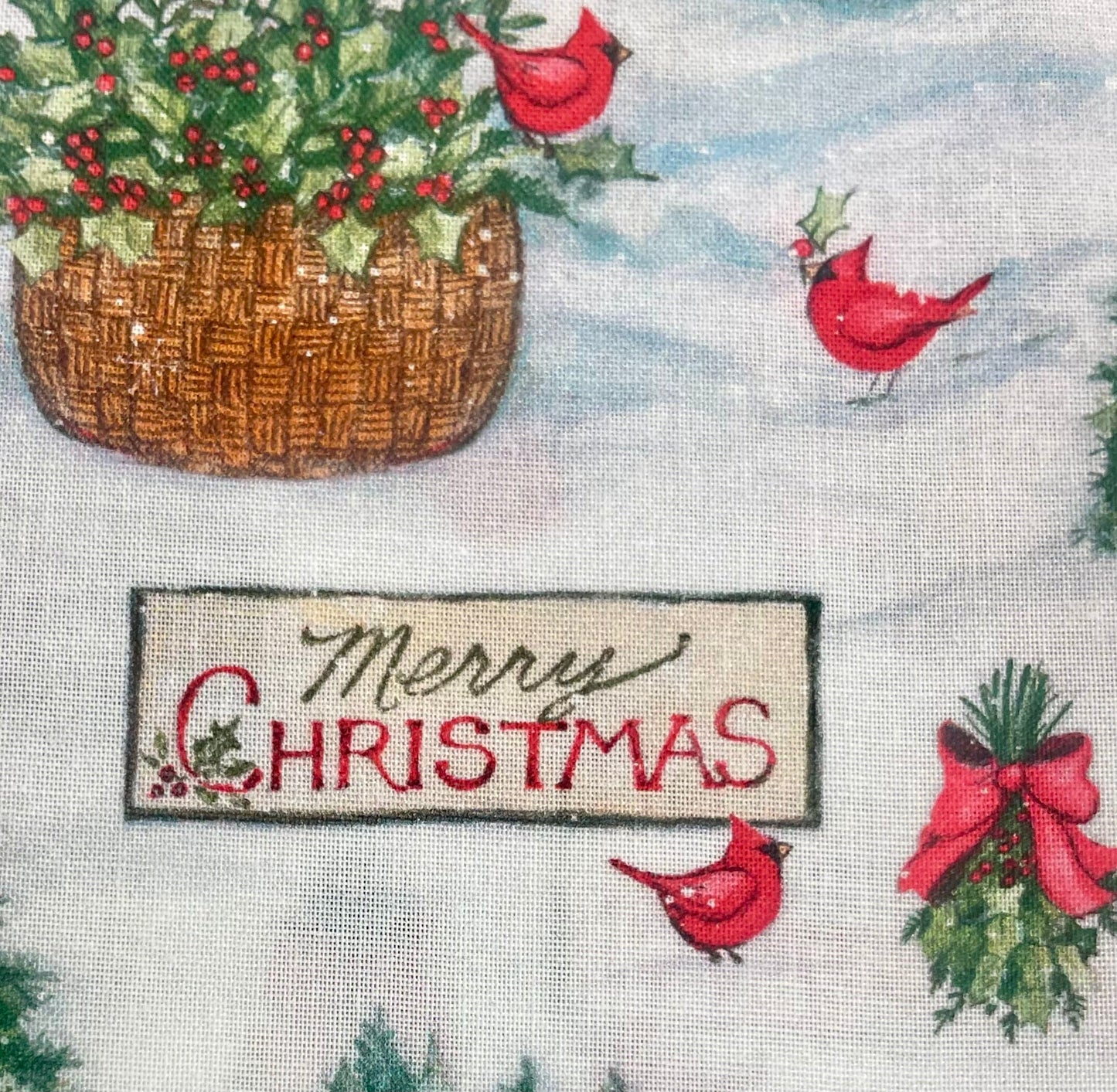 Beautiful Cardinals, berries and christmas tree reversible blanket