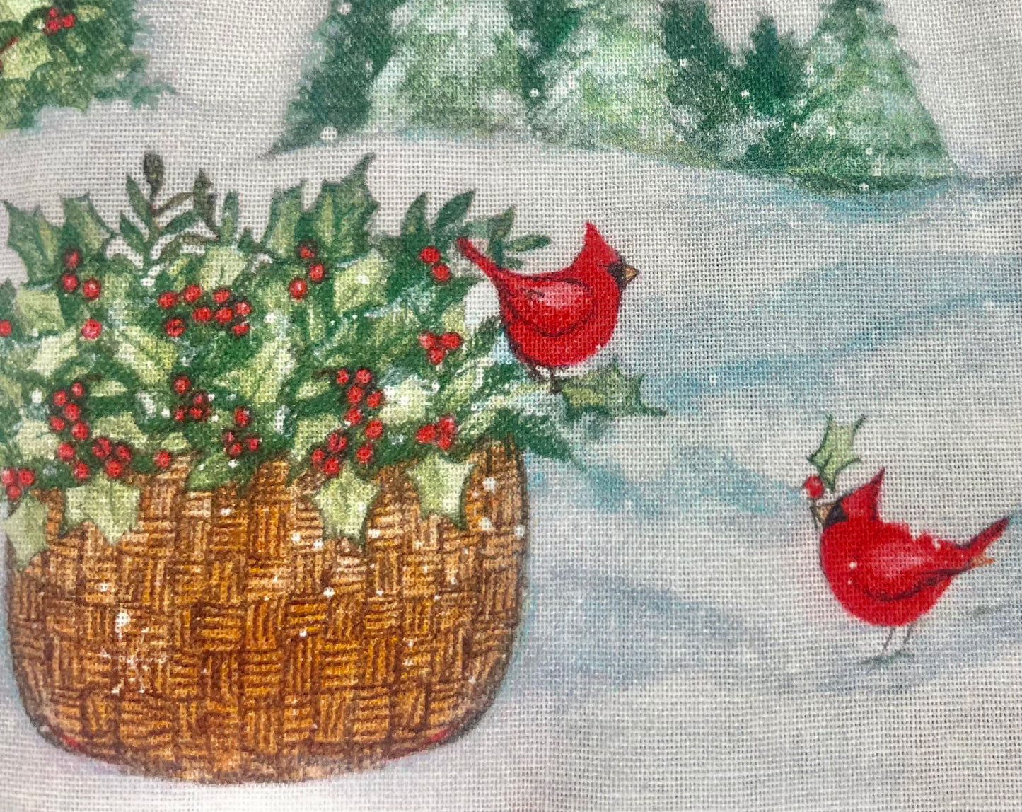 Beautiful Cardinals, berries and christmas tree reversible blanket