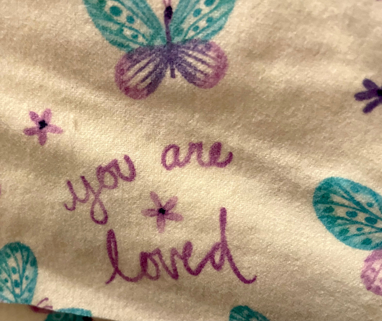Beautiful “You Are Loved” purple and blue butterfly blanket