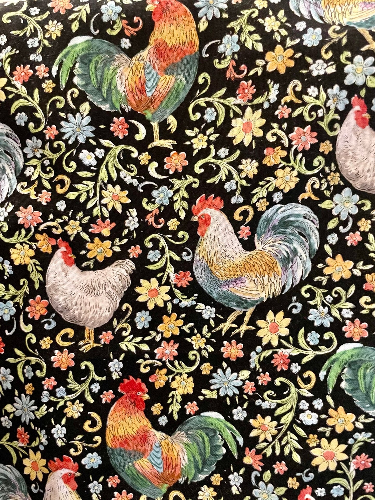 Colorful roosters and chickens blanket and decor