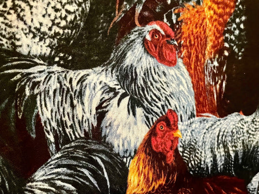 Colorful roosters and chickens reversible blanket and decor