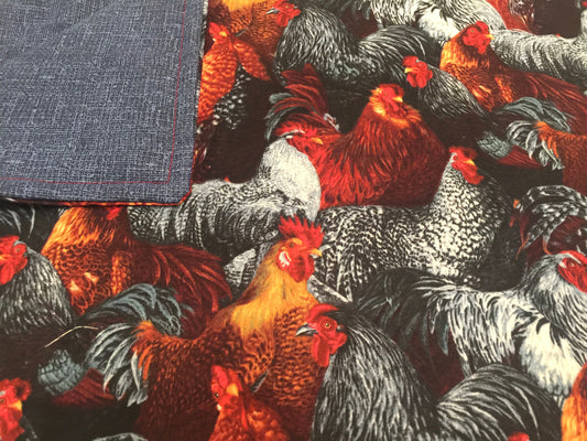 Bright, colorful chicken reversible blanket/throw