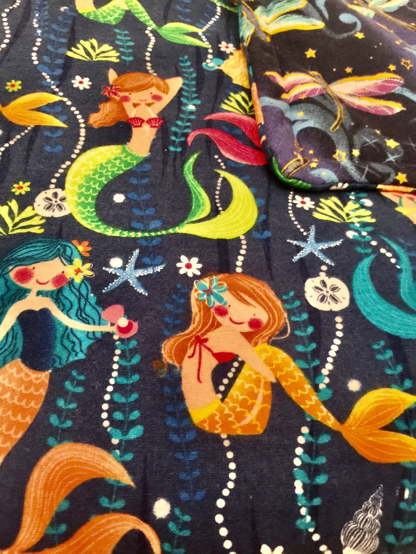 Colorful mermaid and dragonfly blanket lap quilt