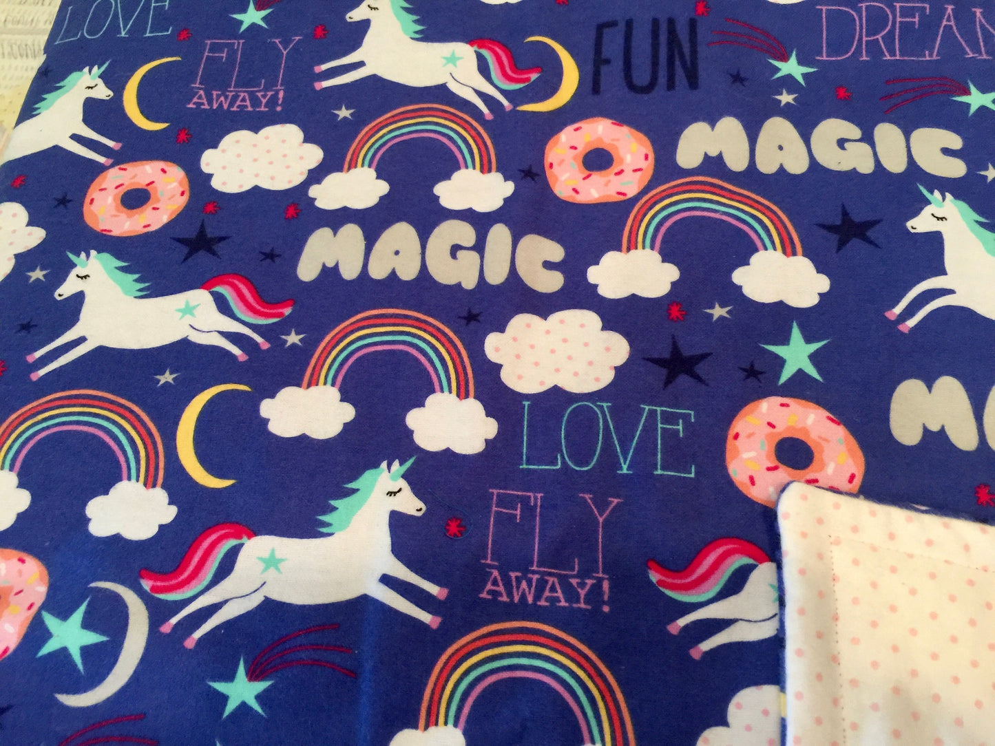 Magical rainbow, unicorn and donut blanket!
