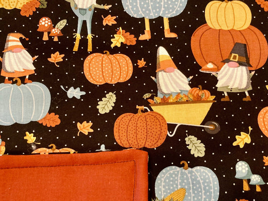 A fun gnomes, pumpkins and fall blanket