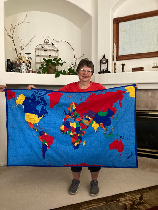Vibrant World Map Throw/Lap Quilt