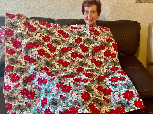 Beautiful Christmas Cardinal and Poinsettia lap throw