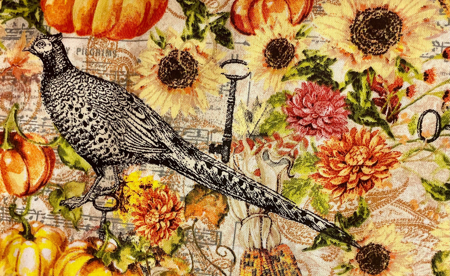 Beautiful designer fall, pheasant, pumpkins, leaves reversible blanket