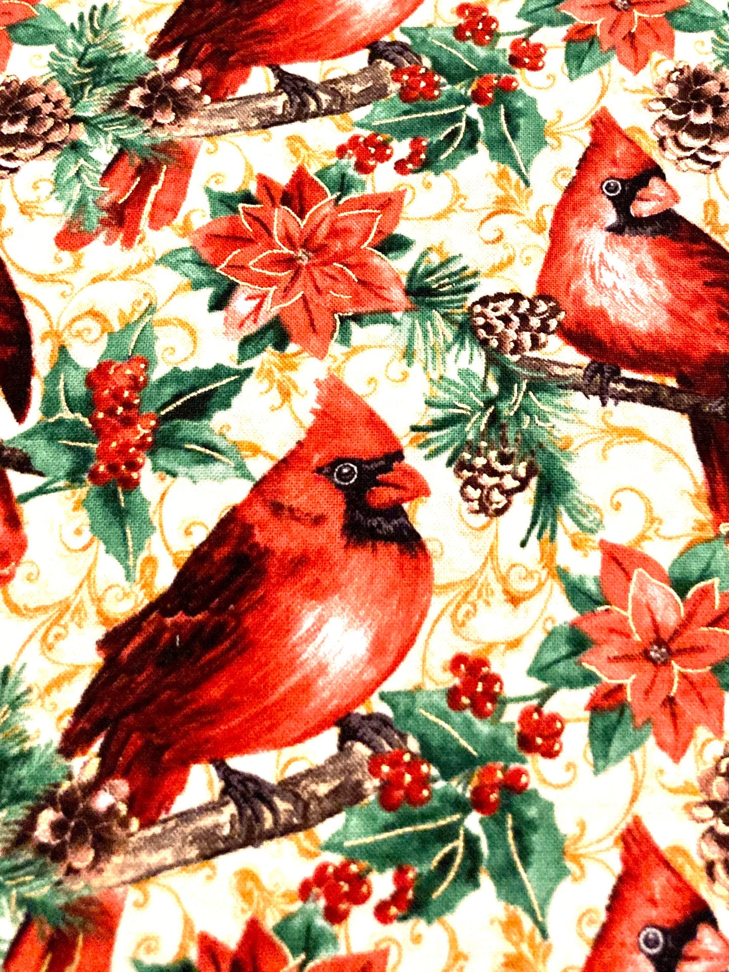 Beautiful Christmas Cardinal and poinsettia reversible hand sewn blanket