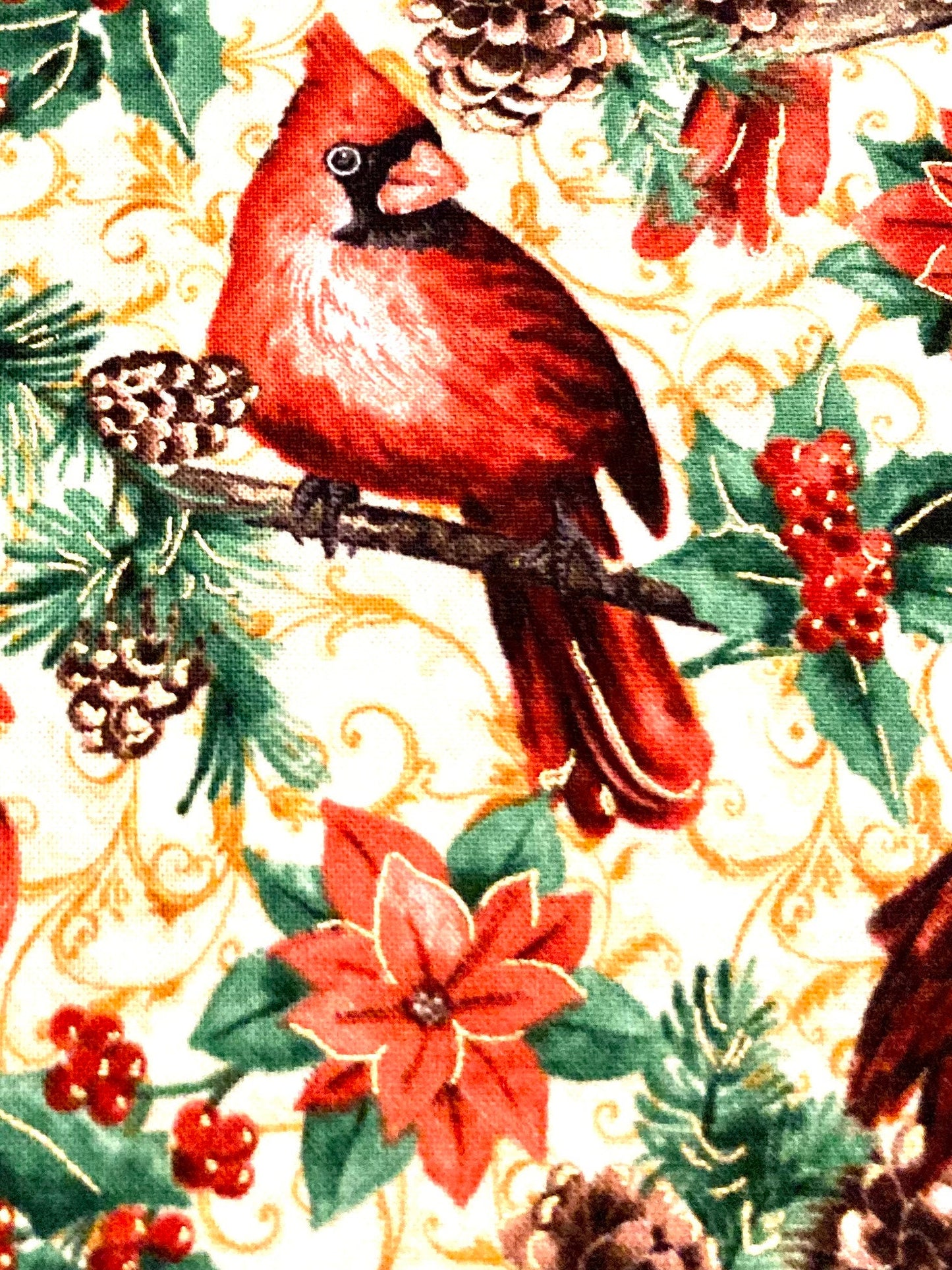 Beautiful Christmas Cardinal and poinsettia reversible hand sewn blanket