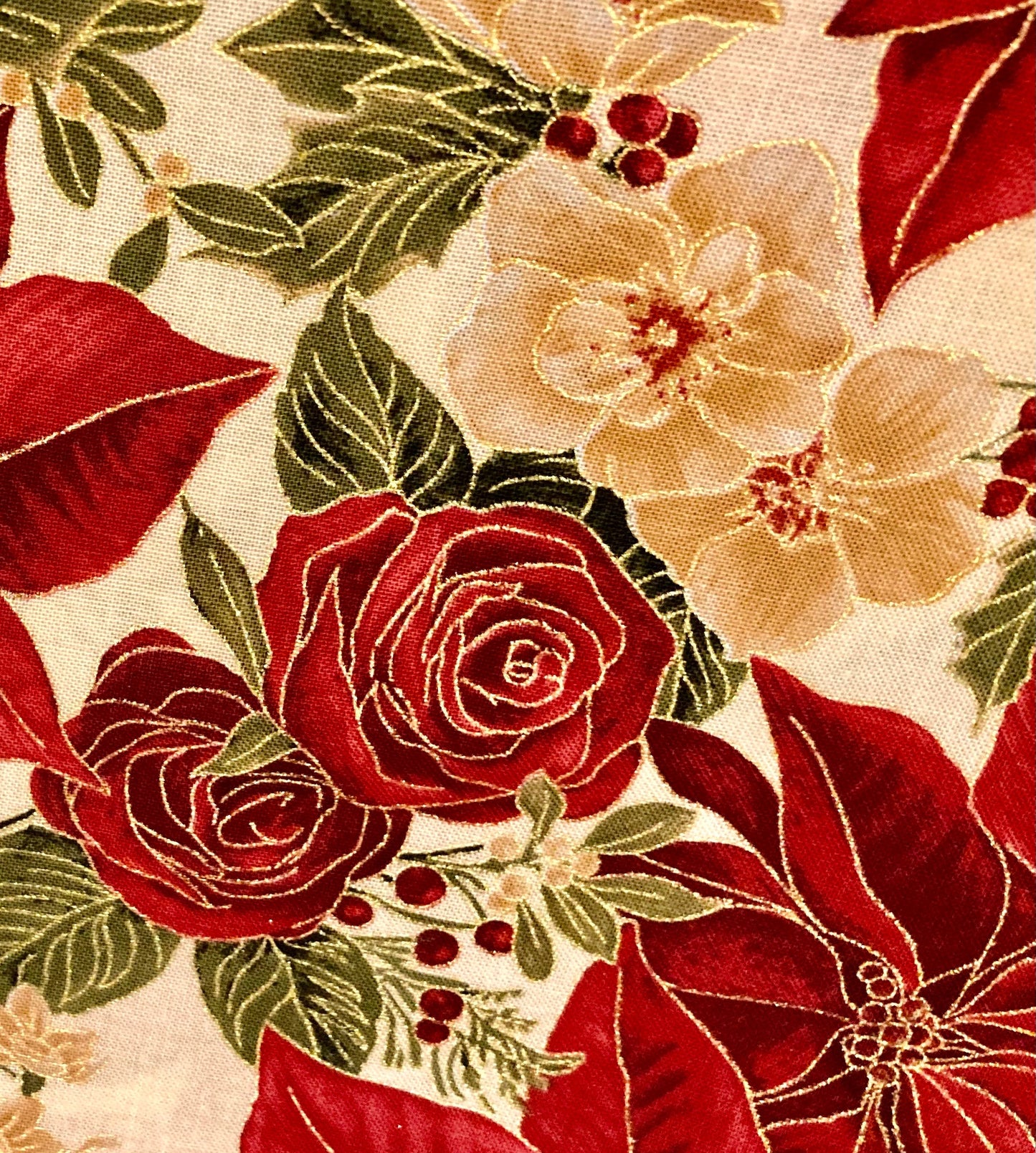 Beautiful Poinsettas and roses reversible blanket