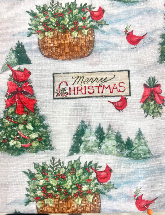 Beautiful Cardinals, berries and christmas tree reversible blanket